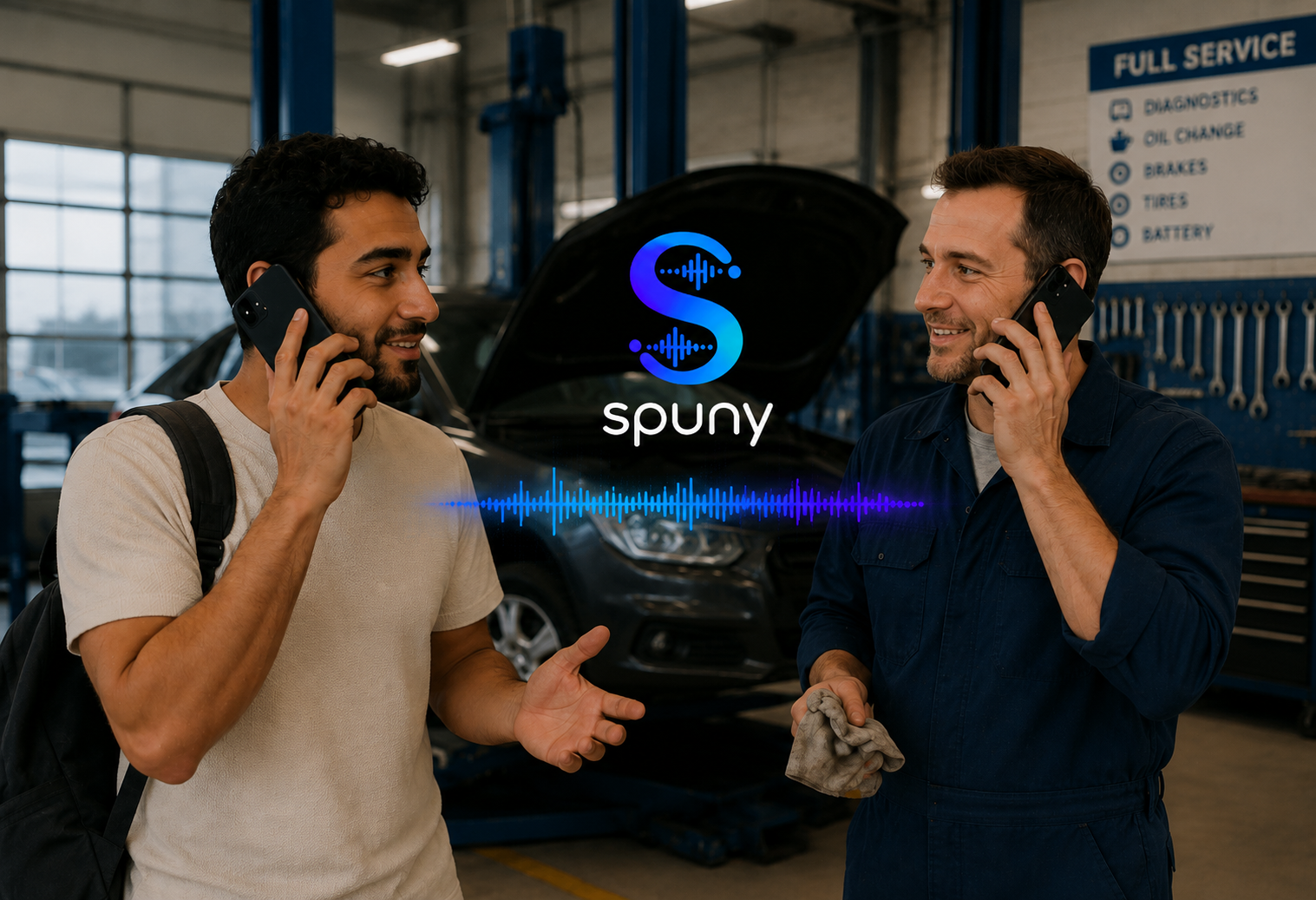 Customer and mechanic at car repair